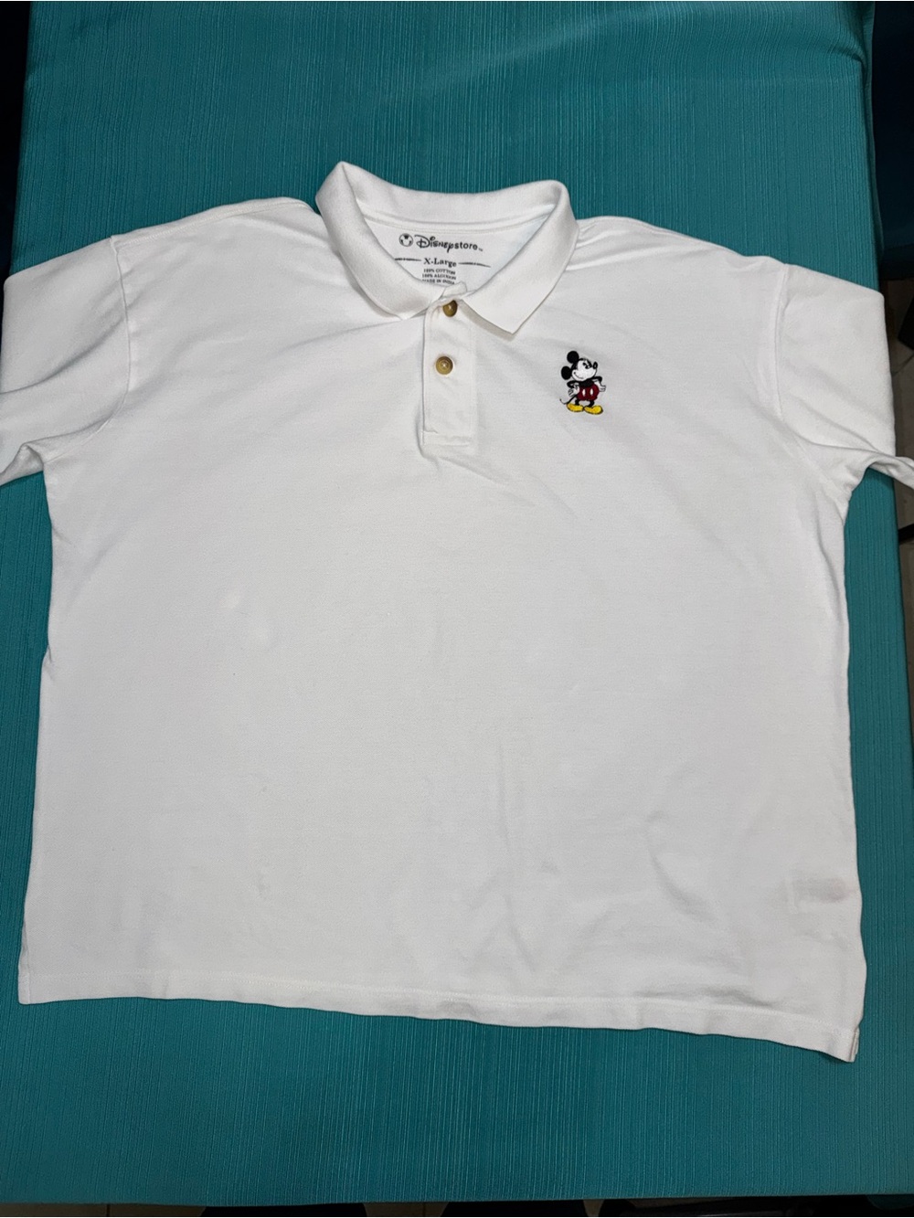 Disney Store Men’s XL White Cotton Embroidered Mickey Mouse Golf Polo Shirt
